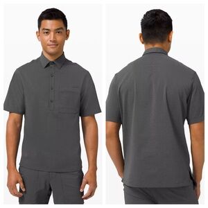 Lululemon Street Lite Popover Shirt Short-Sleeve Pocket Collar Henley Polo Grey